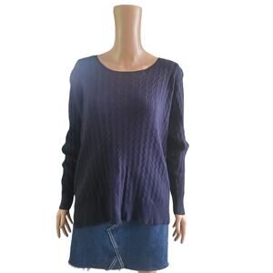 NEW JCPenney Size 1X Women's Navy Blue Cable Knit Cotton Nylon Sweater FITTED